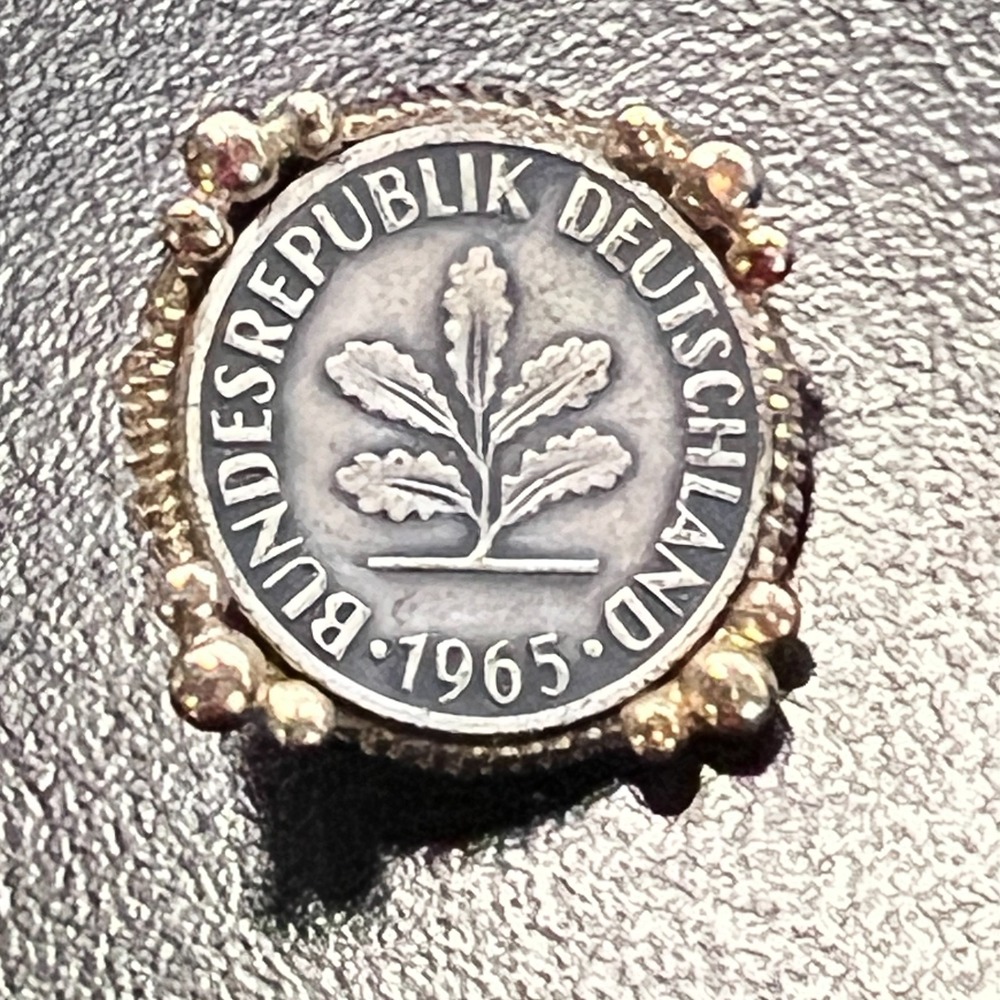 German Faux Coin Pin 1965 Bundesrepublik Deutschland Silver Tone Vintage Clip